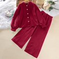 thumbnail image 2 of vdgthytj Toddler Boy Girl Fall Spring Clothes Kids Long Sleeve Button down Shirt and Wide Leg Pants 2PCS Lounge Outfit, 2 of 9