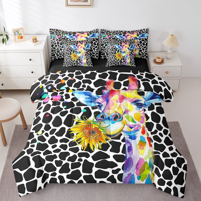 YST Rainbow Giraffe 7-Piece Comforter Set, Cute Animal Theme, Twin Size