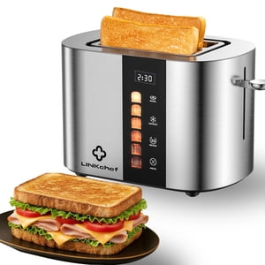 LINKChef 2-Slice Toaster – Touch Screen Control, Extra-Wide 1.5" Slots, Stainless Steel | Smart Toaster with Timer, Defrost & Reheat Functions