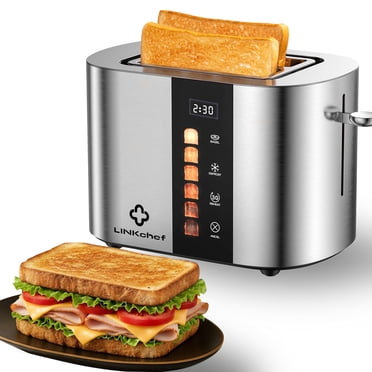 LINKChef Grille-Pain 2 Tranches – Commande à Écran Tactile, Fentes Extra Larges de 1,5 Pouces, Grille-Pain Intelligent en Acier Inoxydable avec Minuterie, Fonctions Décongélation et Réchauffage