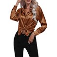 thumbnail image 1 of Innerwin Shirts Long Sleeve Ladies Tunic Tops Office Button Down Soft Blouse Dark Brown S, 1 of 4