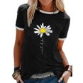 thumbnail image 1 of LUXUR Ladies Tops Short Sleeve T Shirt Letters Design Tee Stitched Tunic Blouse Daisy Print Pullover Black L, 1 of 2