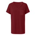 thumbnail image 4 of Pompotops Femmes Solide Manches Courtes V-Cou Poches Décontractées Tee-Tops T-Shirt, 4 of 5