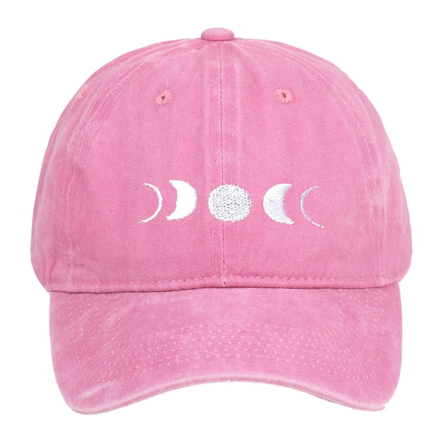 HNMKIU Moon Embroidery Distressed Washed Baseball Cap Classic Unstructured Low Profile Dad Hat for Daily Use Baseball Hats 03_Pink,One Size