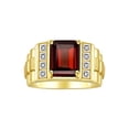thumbnail image 1 of RYLOS Men's Rings 14K Yellow Gold Designer Style 10X8MM Emerald Cut Shape Gemstone & Diamonds Garnet January Birthstone Rings For Men Size 10, 1 of 6