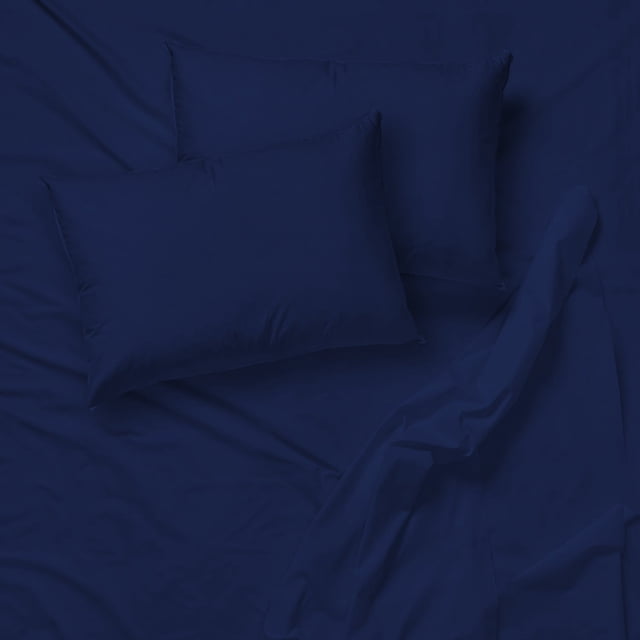 Ensemble de Draps en Microfibre Sans Plis, Format Double, Bleu Foncé