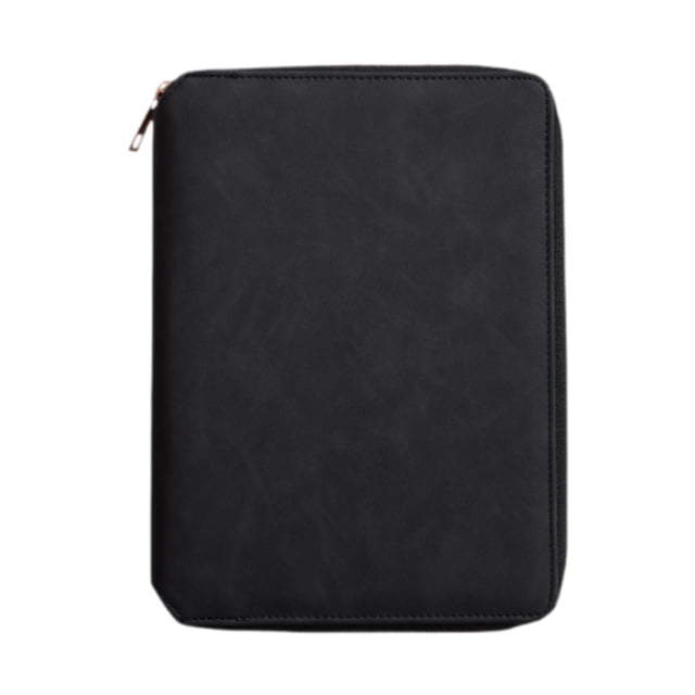 KLKCMS Zippered Notebook Meeting Folder 6Ring Binder Notebook for Travel Writers Black