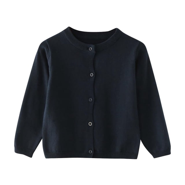 aohooy Girls Long Sleeve Cardigan Sweater Todder Infant Open Front Button Closure Knitted Cable Cardigans Tops 6M-5Y Navy,90