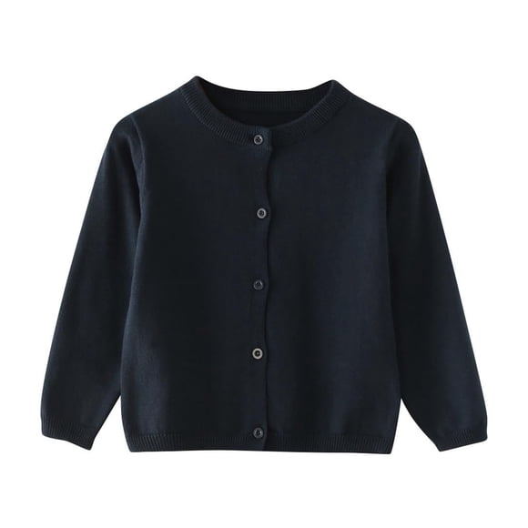 aohooy Girls Long Sleeve Cardigan Sweater Todder Infant Open Front Button Closure Knitted Cable Cardigans Tops 6M-5Y Navy,90