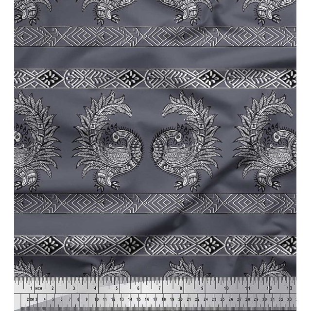 Soimoi Cotton Voile Fabric Peacock Block Decor Fabric Printed Yard 56 Inch Wide