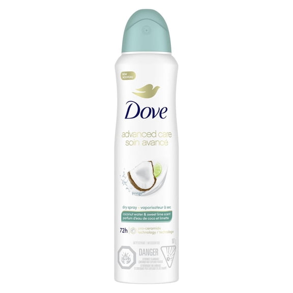 Dove Advanced Care Antiperspirant Dry Spray Coconut Water & Sweet Lime, 107 g