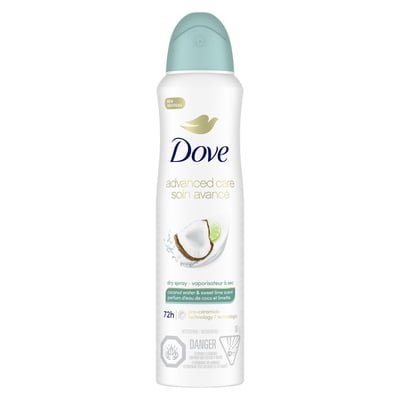Dove Advanced Care Antiperspirant Dry Spray Coconut Water & Sweet Lime, 107 g