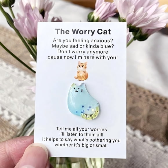 Handmade Worry Cat Pocket Hug - Acrylic/Paper, with Memorial Cards, Heartfelt Comfort, for Grieving Cat Lovers/Memorial Keepsake