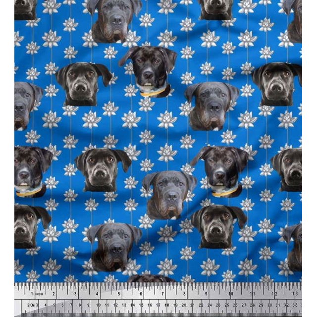 Soimoi Rayon Fabric Lotus & Dog Face Printed Fabric 1 Yard 56 Inch Wide