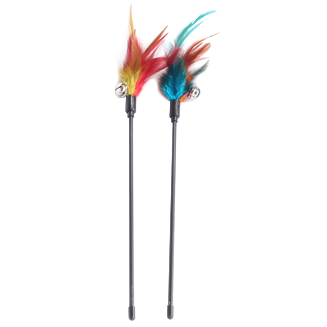 2PCS Pet Teaser Toy Fake Feather Bell Decor Cat Teaser Toy Cat Teaser Wand
