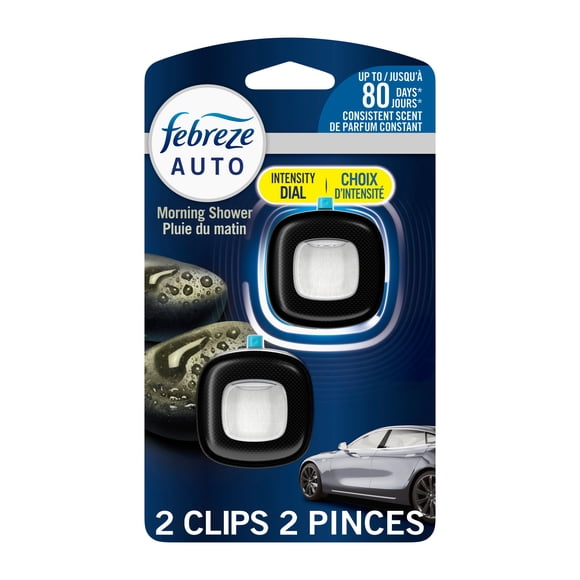 Febreze AUTO Air Freshener, Odor-Fighting Automotive Vent Clip, Morning Shower Scent