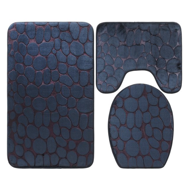 Namzi Three-piece setLuxury Bathroom Rug Mat, Extra Soft and Absorbent Microfiber Bath Rugs, Non-Slip Plush Shaggy Bath Carpet,Blue stripes