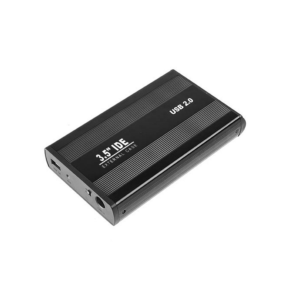 Graflsoa USB 2.0 3.5" IDE Hard Drive Enclosure - Aluminum Alloy, 500GB Max, Hot-Swappable, External Power, Black/Silver (558g)