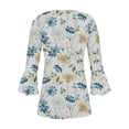 thumbnail image 5 of IROINID Chemises Grande Taille Réduites pour Femmes Col Rond Manches Longues Quotidiennes Trompette Unie Boutonnée Basique Corset Froncé Tunique Hauts Plissés T-shirts Blouses, Bleu, 5 of 5