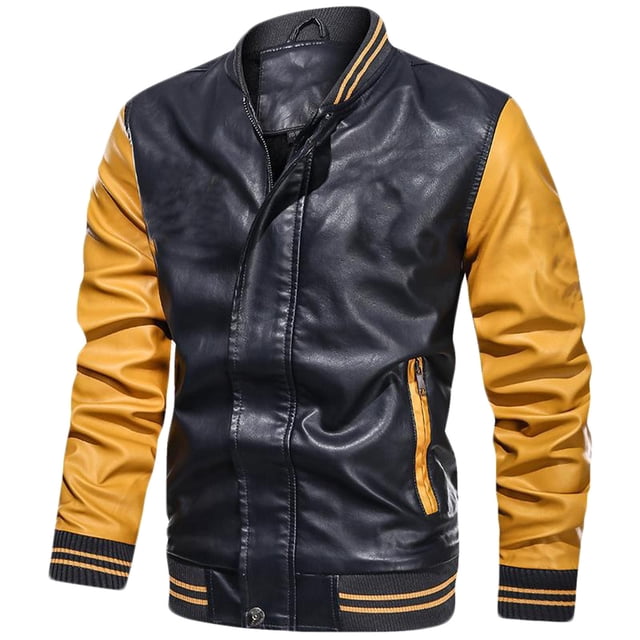 Pisexur Leather Jacket Men Men's Solid Color Stand Up Collar Light Version Open And Close Zipper Button Leather Jacket Motorcycle Jacket