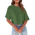 thumbnail image 3 of BVOFAR Women's Casual Half Sleeve T-Shirts Drop Shoulder Round Neck Crop Tops Summer Solid Color Tees 2025, 3 of 7