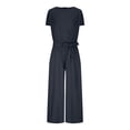 thumbnail image 4 of Yuyuzo Women Cotton Linen Jumpsuits Summer One-Piece Outfits Short Sleeve Wide Leg Long Pants Rompers, 4 of 7