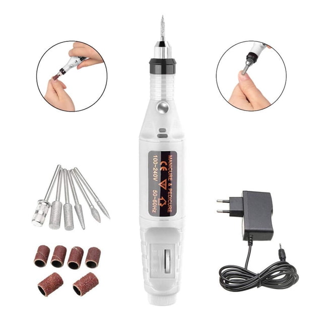 Electric Nail Cutter Nail File Manicure Pedicure Nail Studio Set Including 6 Bits Pedicure Set Professional Nail Studio Cutter Nail File For Home And Salon Eu Plug (White)