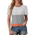 thumbnail image 4 of Plebaso Hauts pour Femmes Chemises à Oeillets à Blocs de Couleur Manches Courtes T-Shirts Amples Décontractés Col Rond Blouses Tendance, 4 of 6