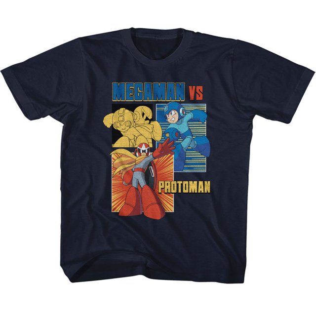 Mega Man Vs Protoman T-Shirt Bleu Marine pour Tout-Petit 4T