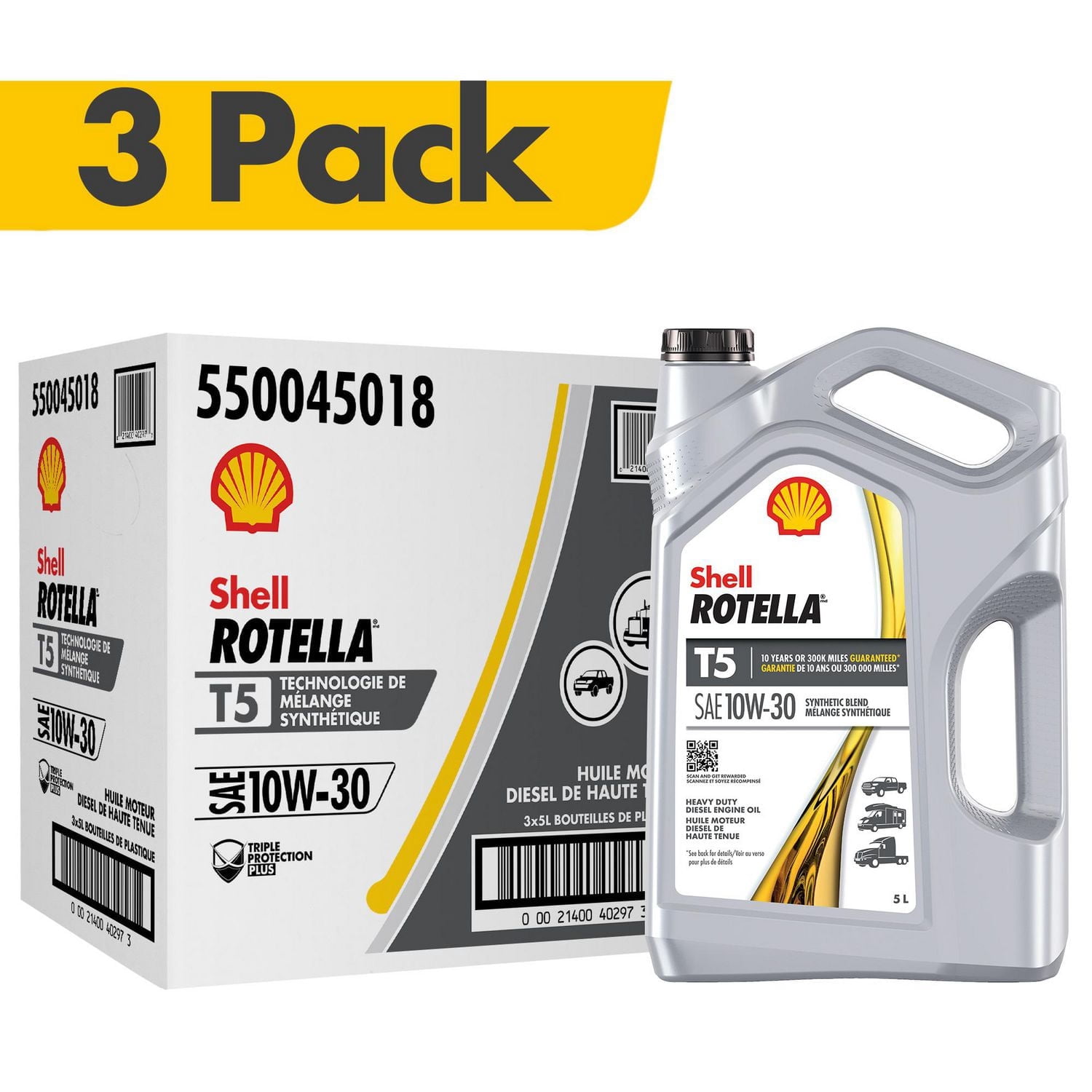Shell Rotella T5 10W-30 Diesel Engine Oil, 5 Litre (3 pack)