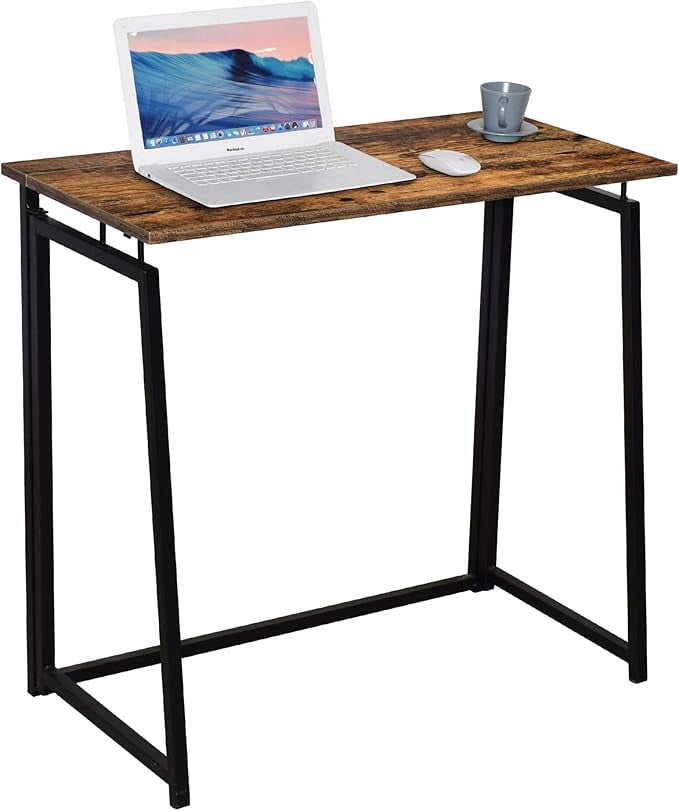 No-Assembly Foldable Home Office Desk, 31 inch Portable Writing Computer Desk Space Saving Small Compact Desk with Stable Metal Frame