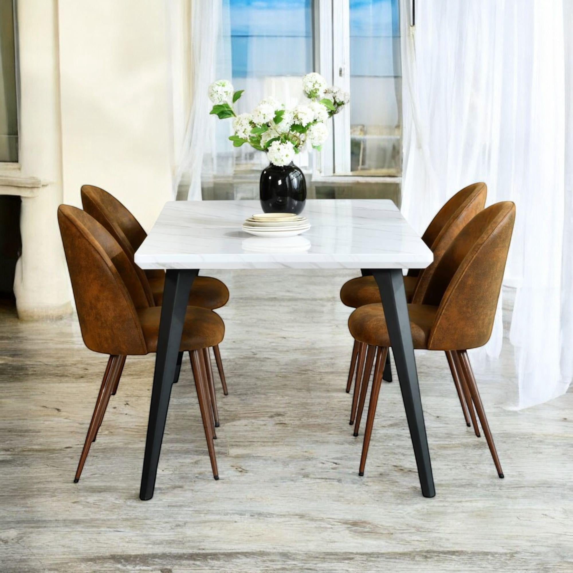 Ensemble de salle à manger moderne Homy Casa 5 pièces, table rectangulaire imitation noyer avec chaises rembourrées