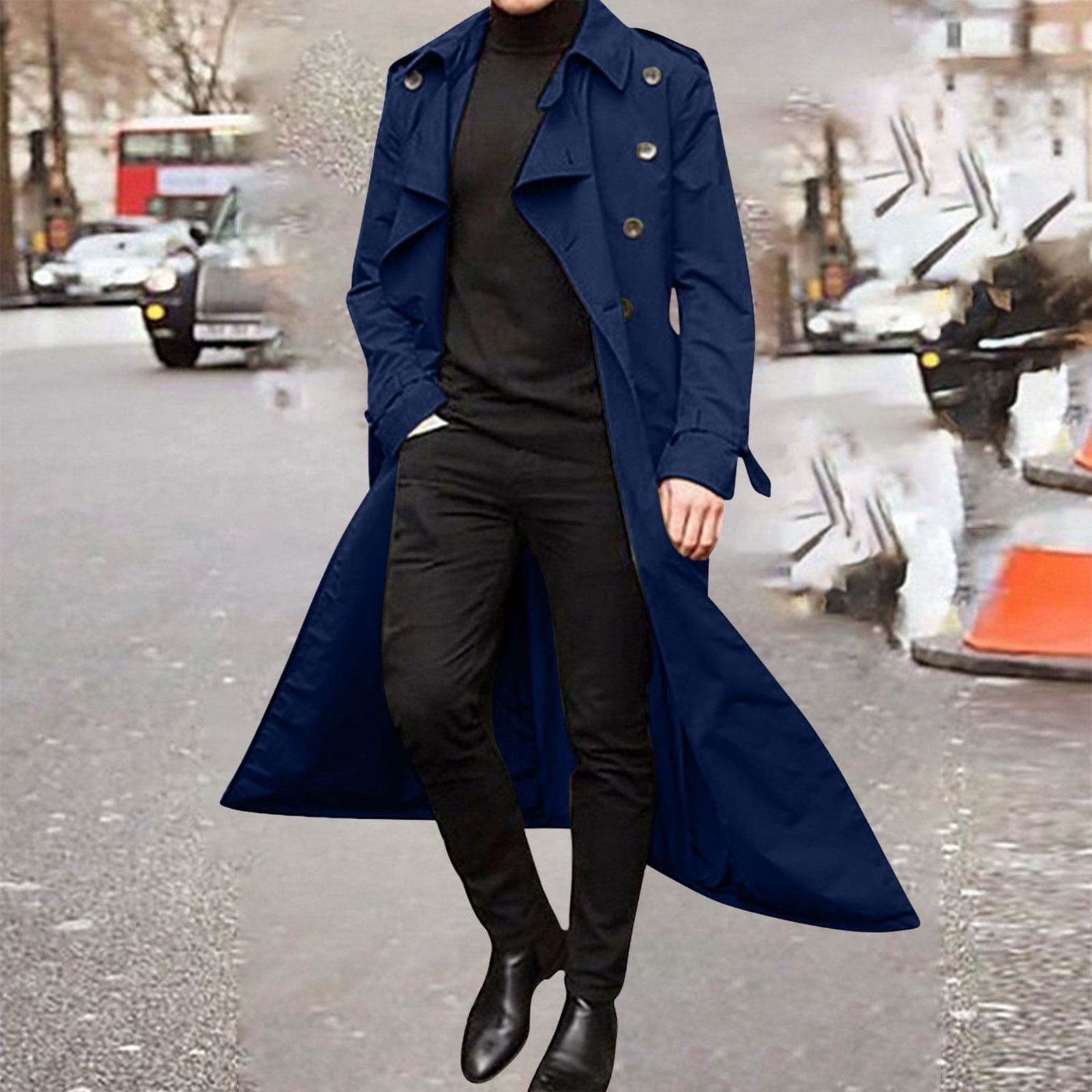 TIMIFIS Mens Overcoat Winter Full Length Trench Coat Warm Long Jacket Formal Outerwear-BlueFall