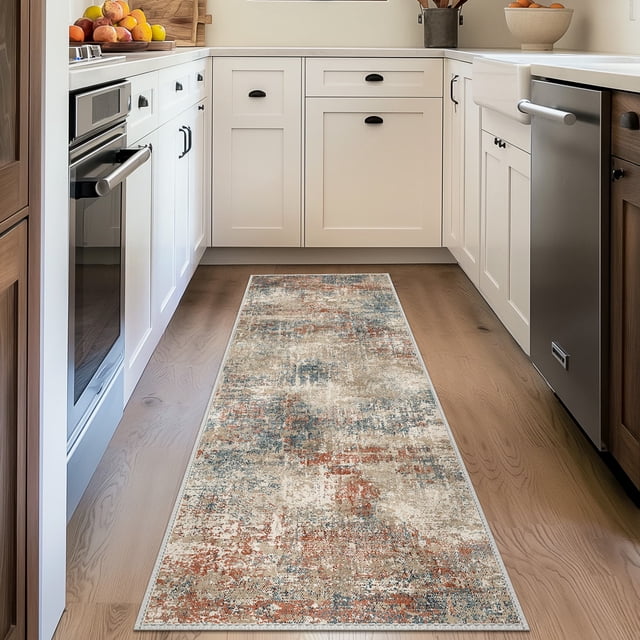 KUETH 2'x7' Area Rugs for Living Room, Non Slip Machine Washable Vintage Indoor Rug, Low Pile Print Rug for Bedroom Dining Room Home Office