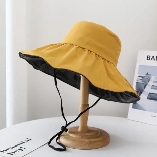 LinYooLi Women's Bucket Hat Summer Solid Color Cap Japanese Simple Foldable Casual Bucket Hat Vinyl Sunscreen and Sunscreen Bucket Hat