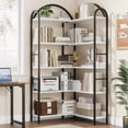thumbnail image 2 of Corner Bookshelf Arched Bookcase, L Shaped Bookshelf Industrial Corner Shelf, Large Bookshelf With Metal Frame, Etagere Shelf Corner Display Rack for Living Room Bedroom, 2 of 9