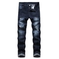 thumbnail image 1 of Jeans for Men Ripped Men Zipper Closure Solid Washed Stretch Casual Trousers Ripped Jeans, 1 of 8