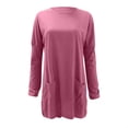 thumbnail image 3 of KIHOUT Spring Winter Womens Tops New Round Neck Long Sleeve Loose Pocket Solid Color Casual Top, 3 of 4