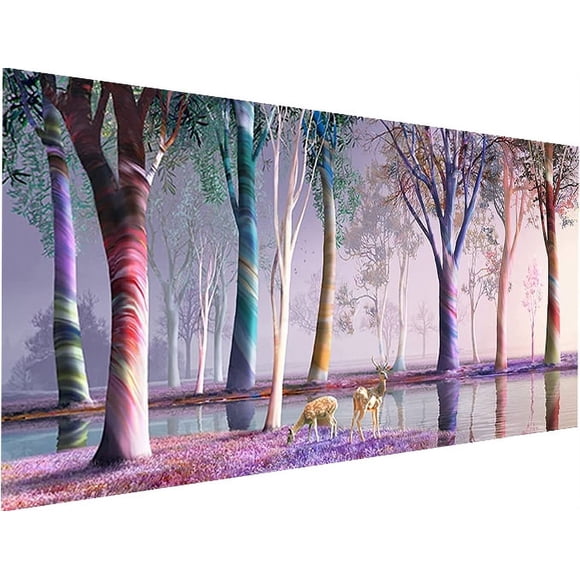 YALKIN 5D Large Diamond Painting Kits for Adults (3.9x3.9inch), Colorful Forest Deer Full Round Drill Nature Gem Arts Paint by Diamonds Kits Diamond Art Kits for Home Wall Decor Relax Gift