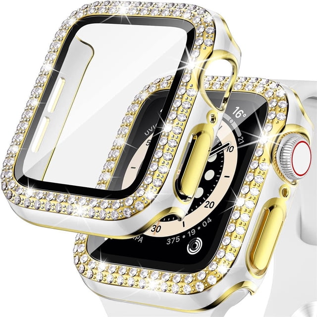 Hard PC Case with Tempered Glass Screen Protector for Apple Watch SE, Overall Protective Case for iWatch 42mm, Bling Diamond Protector Compatible with Series 3 2/1 42mm