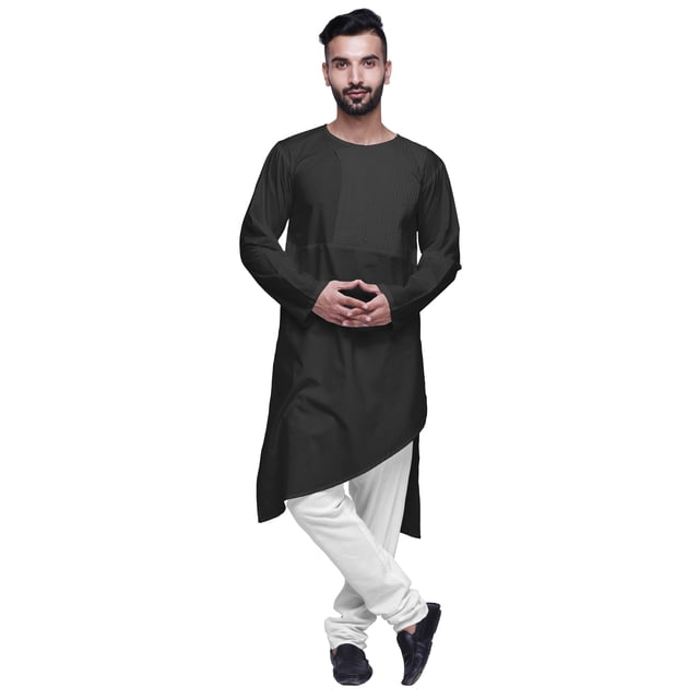 Atasi Kurta Long Asymétrique Indien pour Homme, Kurta Uni à Col Rond, Tenue de Fête