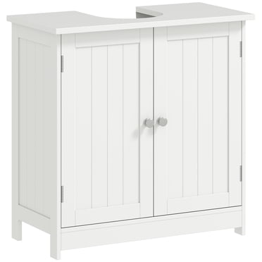 HOMCOM Under Sink Bathroom Cabinet, Pedestal Sink Vanity w/ 2 Doors, Shelf