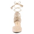 thumbnail image 2 of BLISSFUL STEP Escarpins à Talon Bloc à Bout Pointu à Lacets pour Femmes Beige 6, 2 of 7