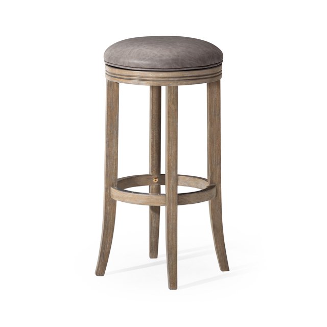 Maven Lane Eva Bar Stool in Reclaimed Oak Finish with Ronan Stone Vegan Leather