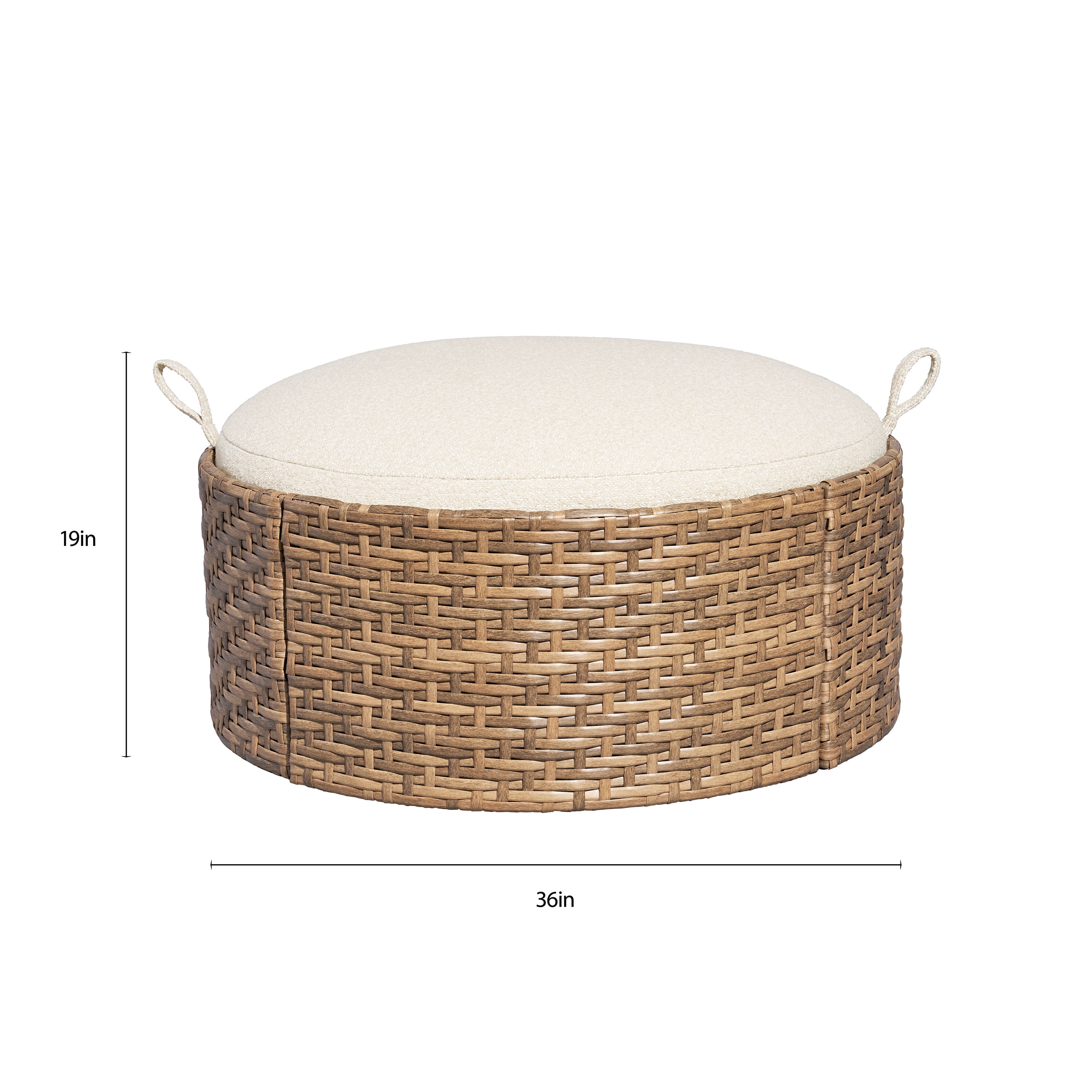 Pouf de rangement/table basse d’extérieur en osier à dessus réversible avec housse Beautiful par Drew Barrymore, brun/cèpe