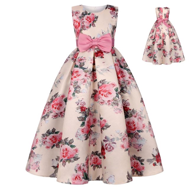Penkiiy Robe Fleurie Filles Sans Manches Coton Imprimée Robes 4-5 Ans Rose