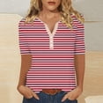 thumbnail image 1 of LOVZFMLL T-Shirts d'Été pour Femmes Mode à Rayures Imprimées Manches Courtes Blouse-Col T-Shirt Décontracté à Boutons, 1 of 5
