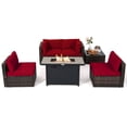 thumbnail image 2 of Costway Ensemble de Mobilier de Patio 6 Pcs en Rotin avec Coussins Canapé Table de Foyer au Gaz Rouge, 2 of 10