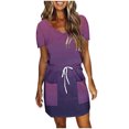 thumbnail image 1 of Birdeem Robes pour Femmes Mode Féminine Couleur Unie Manches Courtes Col en V Mi-Mollet Robe, 1 of 12