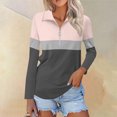 thumbnail image 2 of Plebaso Chemises à Manches Longues pour Femmes à Blocs de Couleur Quart Zip Hauts Décontractés Col Pull Blouses pour Femmes, 2 of 7